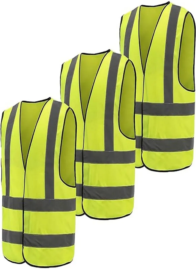 سترات الرؤية العالية Hi Vis وسترات السلامة العالية الرؤية وجاكيتات الرؤية العالية High Vis بعبوة من 3 قطع، سترات السلامة ذات الرؤية العالية بحجم قياسي.-1