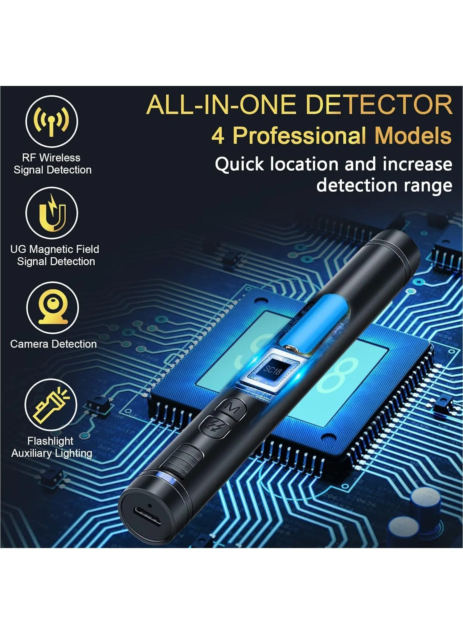 أجهزة كشف الكاميرا الخفية، كاشف الأخطاء، كاشف مكافحة التجسس، كاشف الترددات اللاسلكية، الماسح الضوئي للإشارة، تتبع نظام تحديد المواقع العالمي (GPS)، جهاز الاستماع مع 12 مستوى حساسية و4 أوضاع احترافية-2
