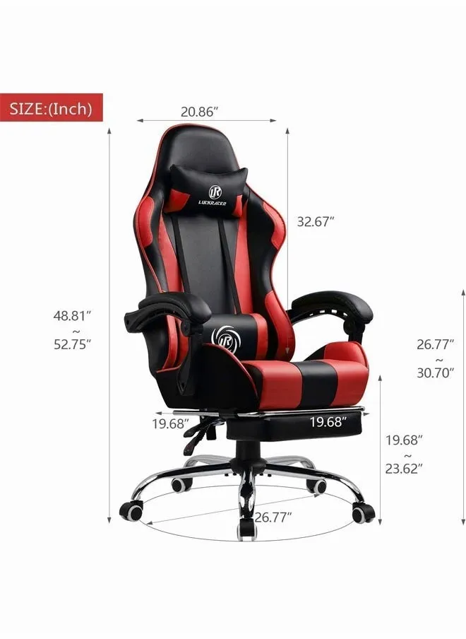 High Back Ergonomic Swivel Tilt Tension Adjustment Adjustable Armrest & Lumbar Pillow Video Gaming Chair With Pu Leather Black/Red-2