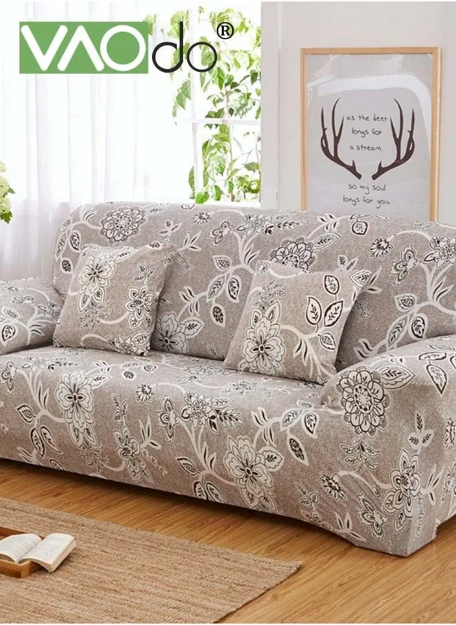 High Elastic Sofa Cover 3 Seat Universal All Inclusive Sofa Cover Light Brown Leaves and Flowers SetAble for All Seasons Difficult To Pilling High Color Fastness Sofa Cover-1