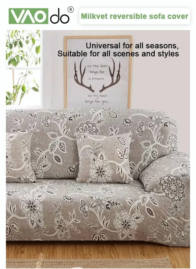 High Elastic Sofa Cover 3 Seat Universal All Inclusive Sofa Cover Light Brown Leaves and Flowers SetAble for All Seasons Difficult To Pilling High Color Fastness Sofa Cover-2