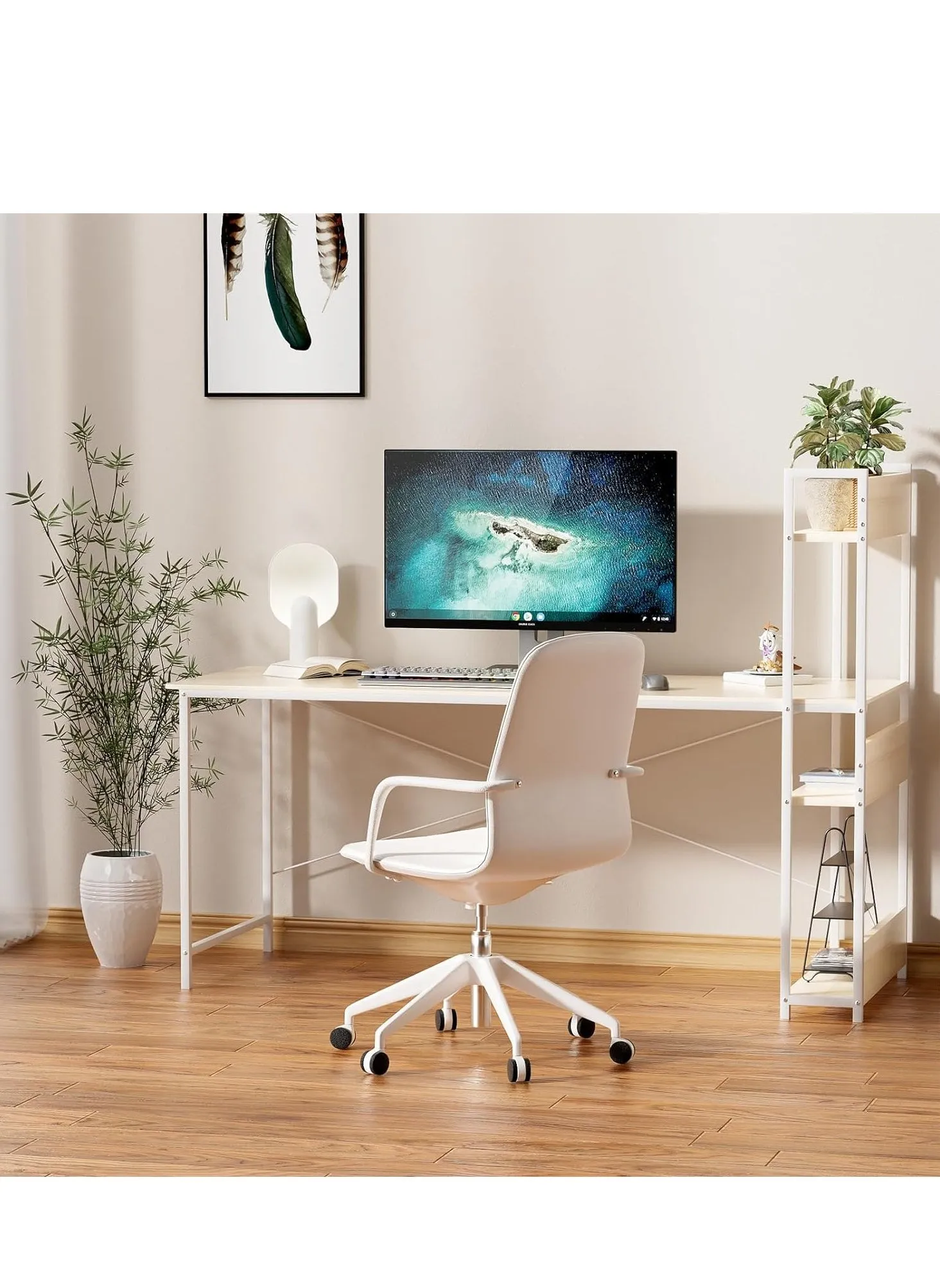 Home Office Computer Desk with Bookshelf Modern Simple Study Table 110x60x111cm-2