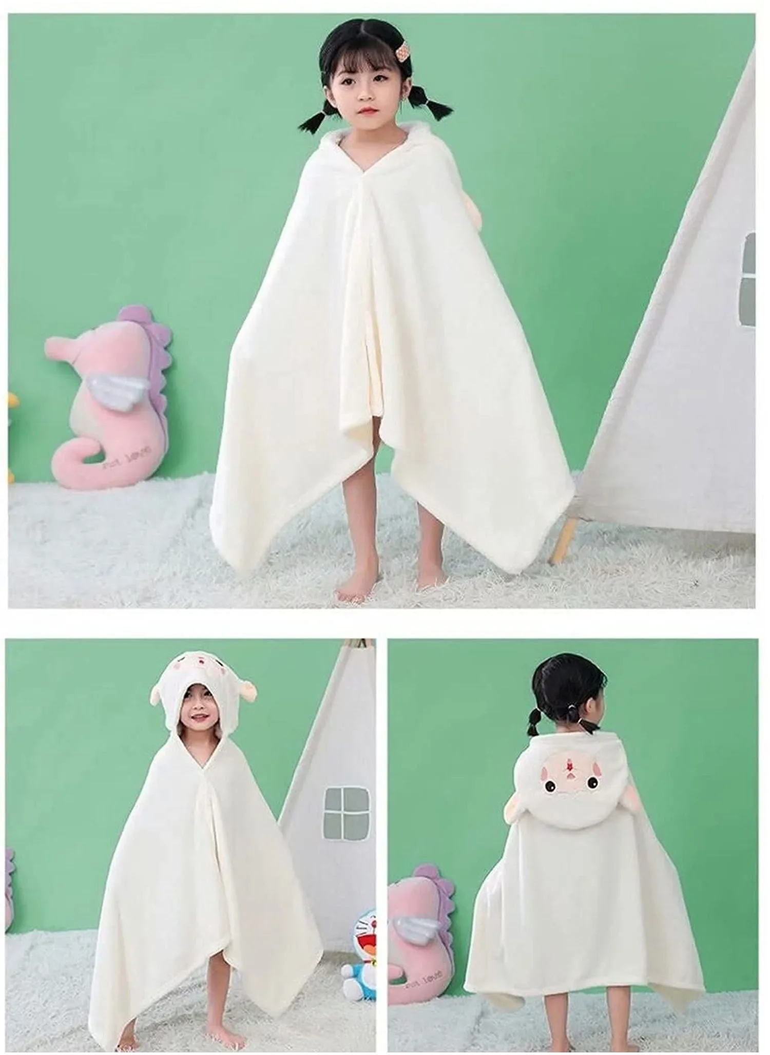 Hooded Towels For Kids 3-13 years, Premium Beach Or Bath Towel, Rabbit design, Ultra Soft, and Extra Large, 100% Cotton Children's Swimming/Bath Towel with Hood (88x150 cm, White)-2