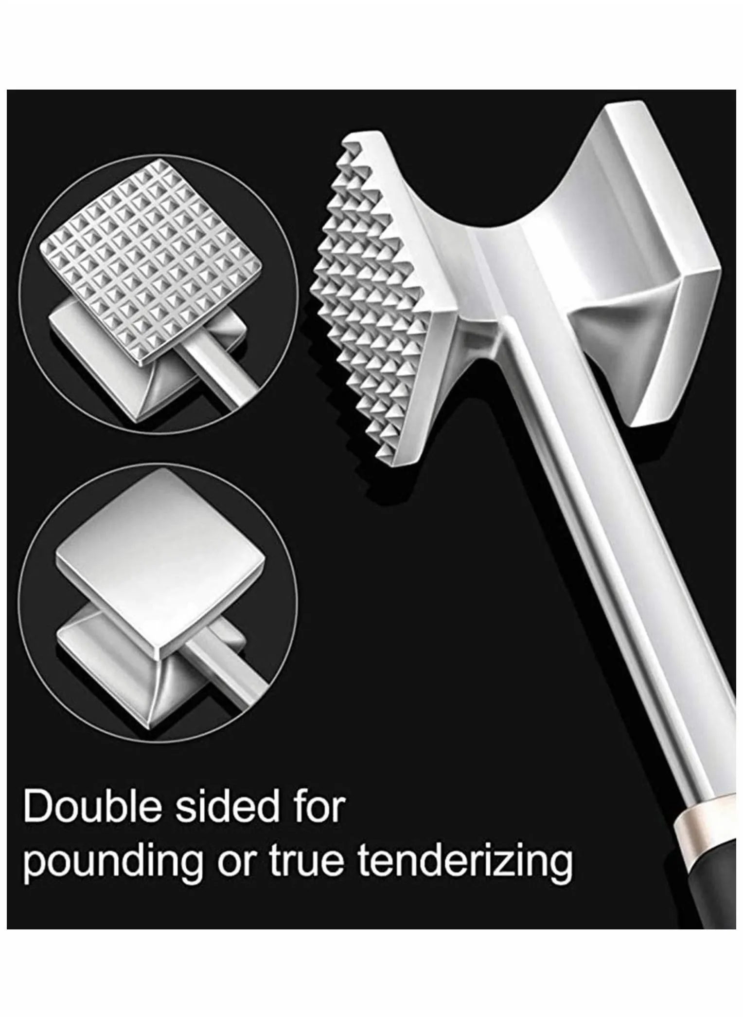 KASTWAVE Gourmet Meat Tenderizer, Meat Tenderizer Hammer/ Mallet Tool/ Pounder for Tenderizing and Pounding Steak, Beef and Poultry, Solid Metal Construction with Rubber Comfort Grip Handle (Black)-2