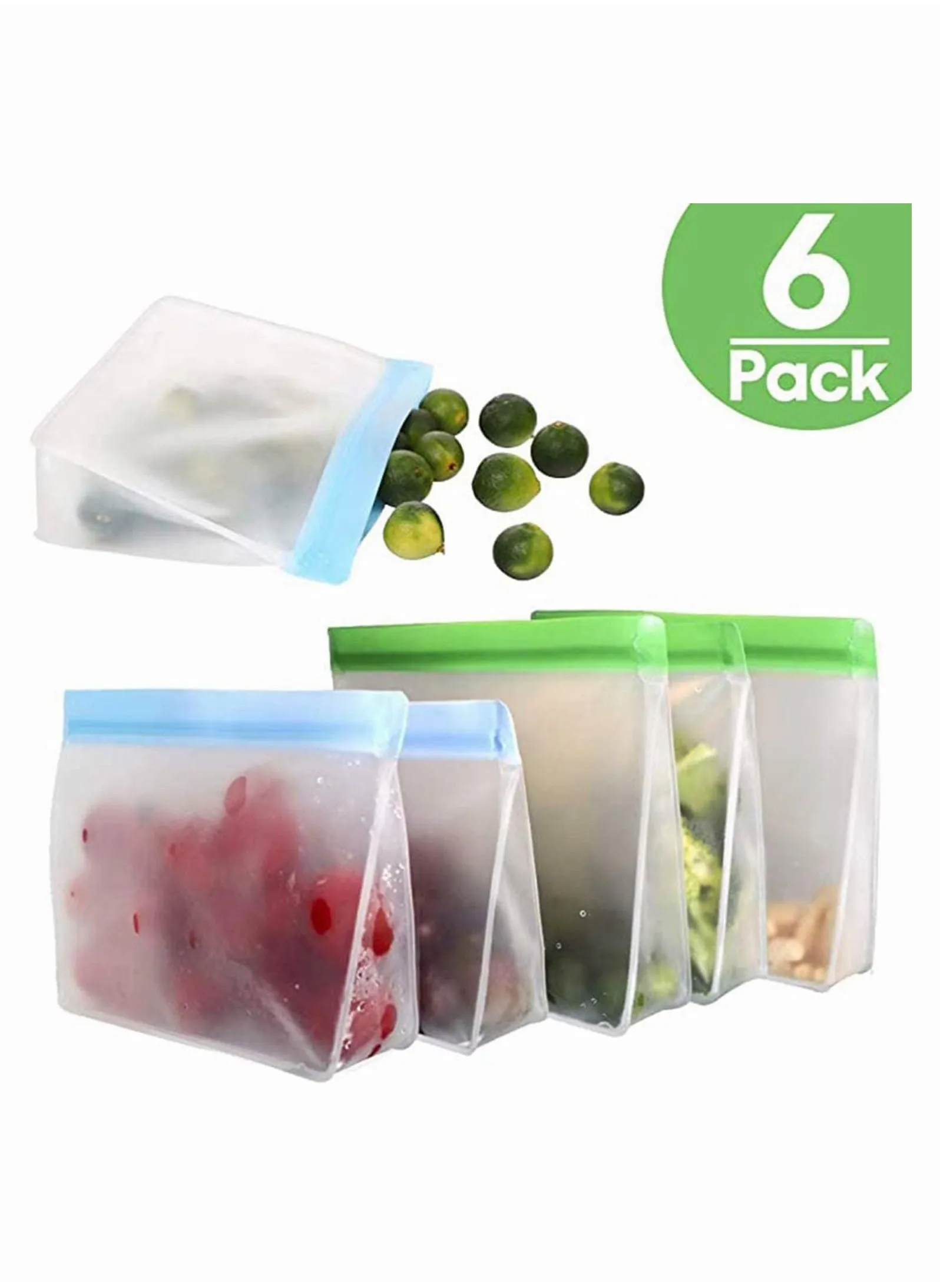 KASTWAVE Reusable Snack Bags Food Storage Ziplock BPA Free Flat Freezer Sandwich Leakproof Bags, Resealable Lunch Bag for Meat Fruit Veggies 3 Green Blue-1