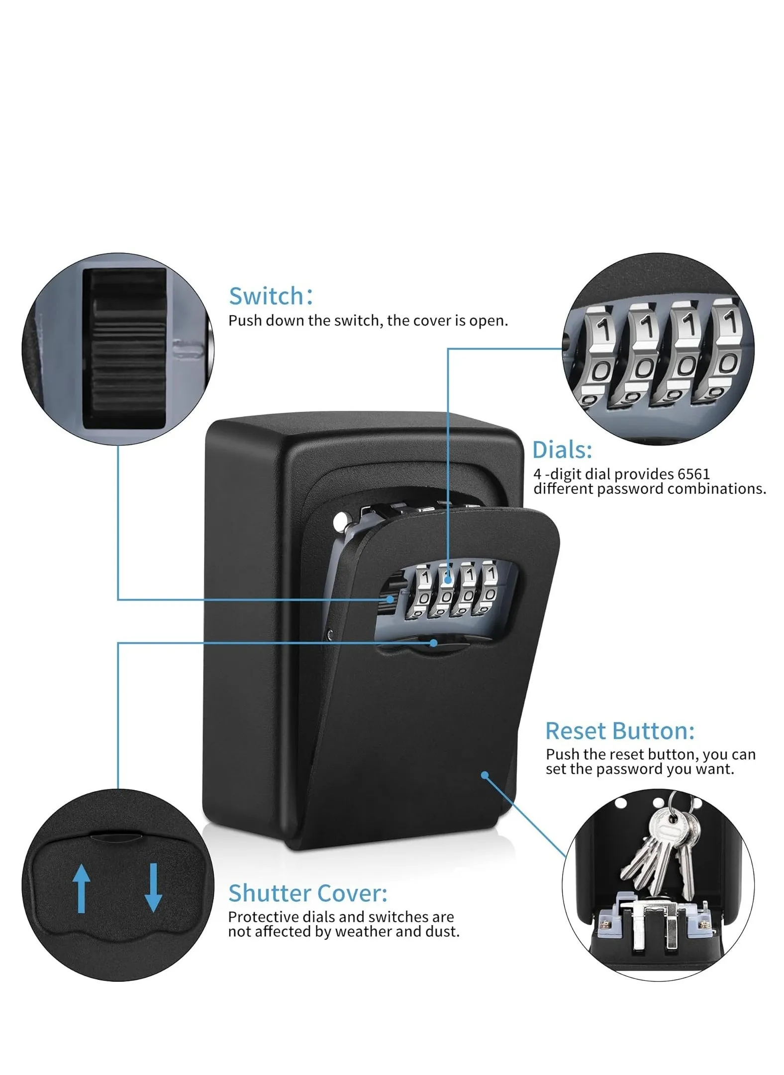 مربع قفل المفتاح للخارج - صندوق قفل قوي ودائم لمفتاح المنزل ، صندوق سعة المفاتيح للمفاتيح في الهواء الطلق ، صندوق مفتاح الاحتياط في الطوارئ في الهواء-2