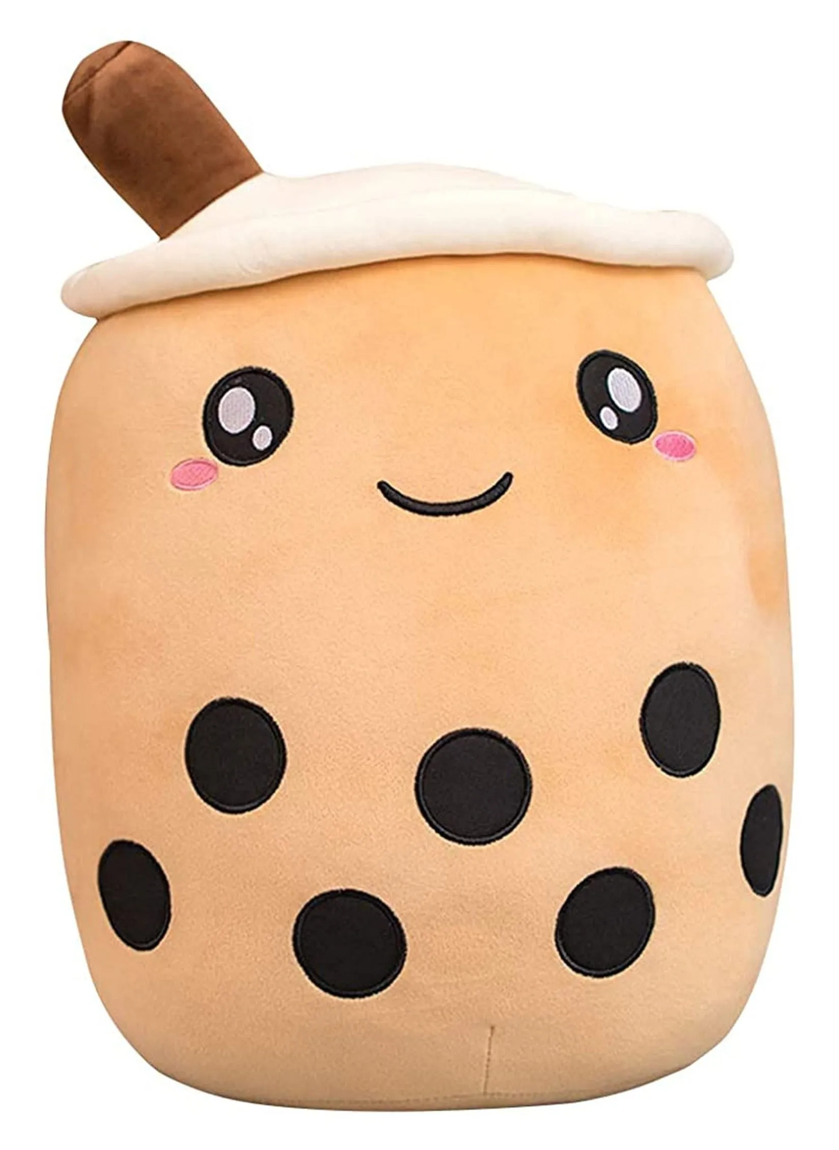 Kids Pillow Cushion 9.4 Inch Stuffed Boba Plushie Bubble Tea Plush Pillow Cartoon Cylindrical Milk Boba Pillow, Super Soft Kawaii Hugging Cushion Realistic Plush Food Toy Gifts for Boy Girl-1