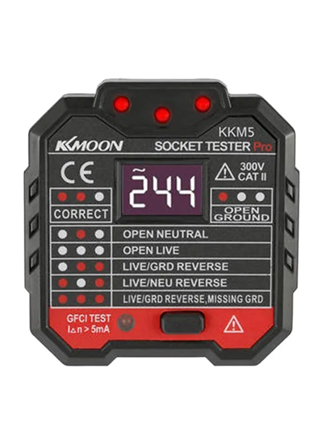 جهاز kkm5 المحمول بشاشة رقمية للكشف عن المقبس الكهربائي واختبار قطبية الجهد الدارة الكهربائية وإيجاد القاطع التوصيل الجداري وفحص قاطع الدائرة RCD متعدد الألوان 0.085كيلوجرام-1