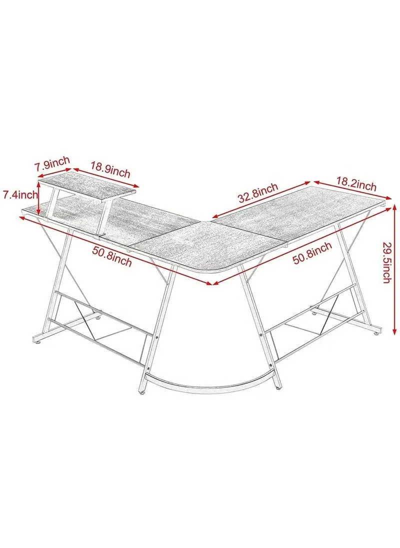 مكتب على شكل حرف L مقاس 51 بوصة، مكتب زاوية للكمبيوتر، مكتب ألعاب منزلي، محطة عمل للكتابة، حامل شاشة كبير، توفير المساحة، سهل التجميع-2