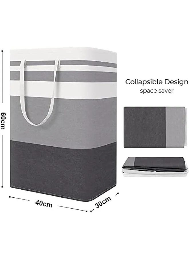 سلة غسيل كبيرة ومقاومة للماء للملابس والألعاب في السكن الجامعي والعائلة - حزمة من 2 حقيبة قابلة للطي وذات مقابض ممتدة (رمادي تدرجي، 75 لتر)-2
