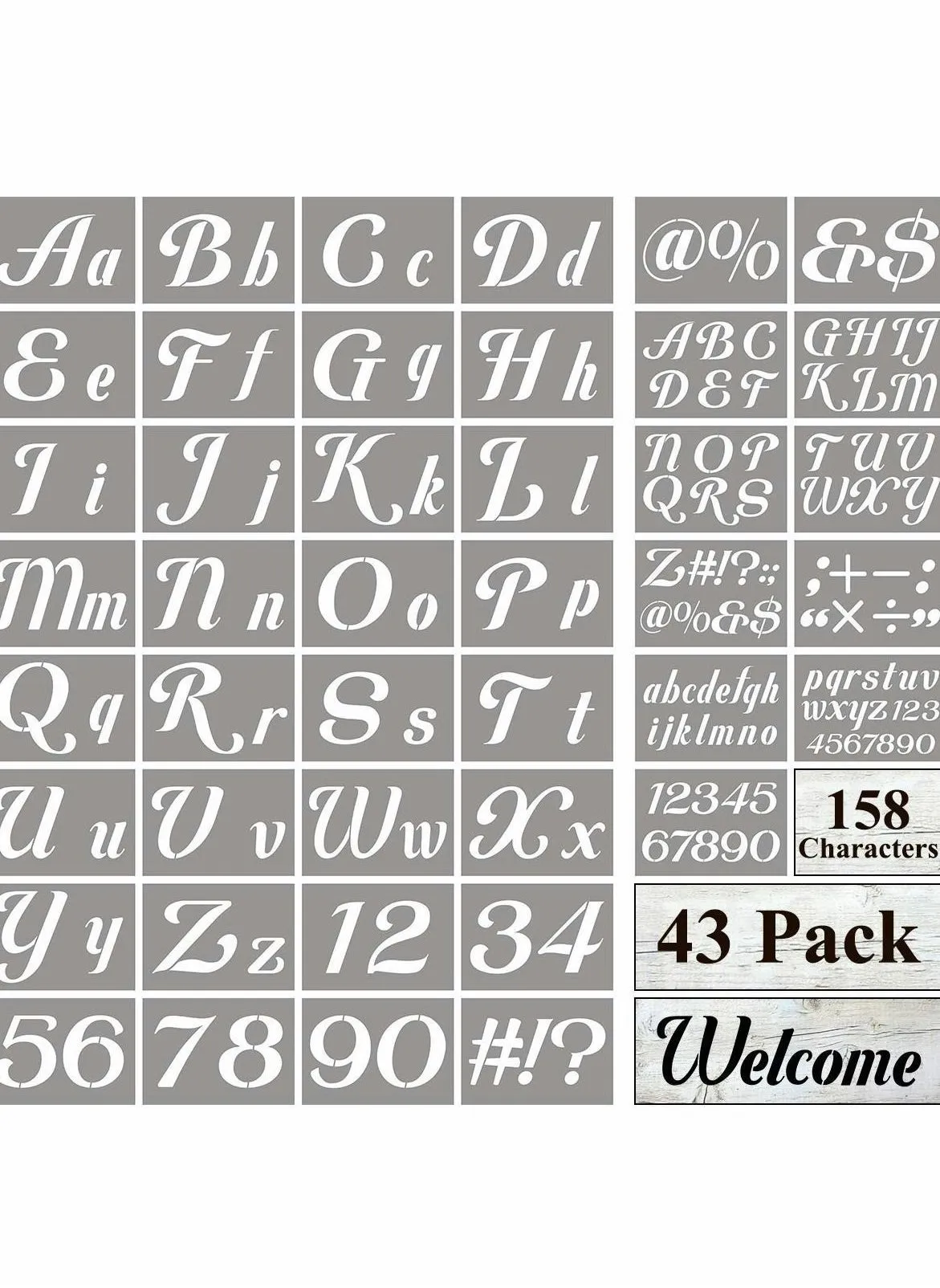 Large Letter Stencils for Painting on Wood 43 Pack Alphabet Number Stencil Templates with Signs Reusable Plastic in 158 Designs Chalkboard Fabric-1