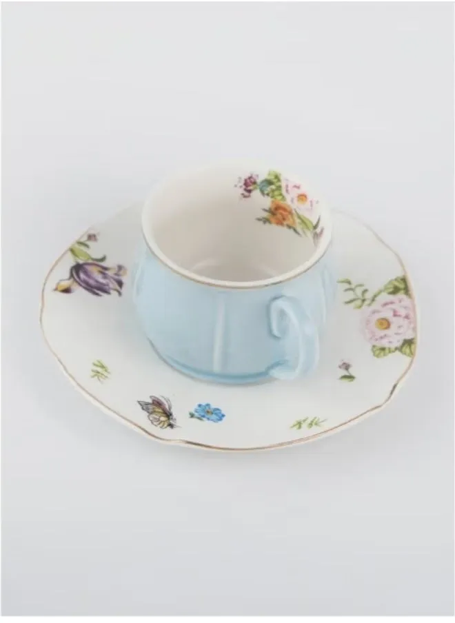 Leaf Printed Ceramic Cup And Saucer-1