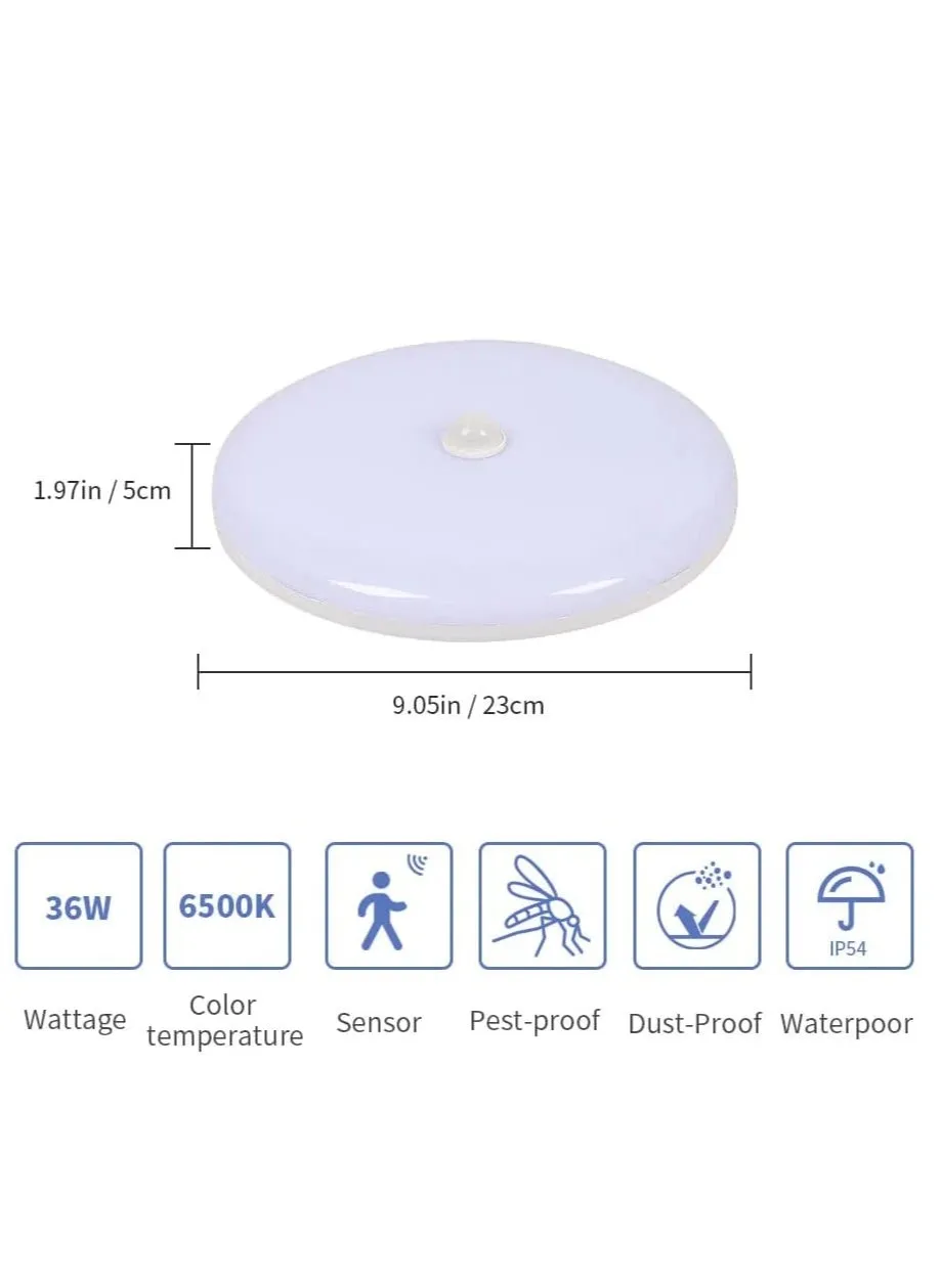 كاشف حركة ضوء السقف LED ، مصباح LED للسقف المستدير الحديث 36 واط مصباح السقف LED المقاوم للماء للخارجية والحمام-2