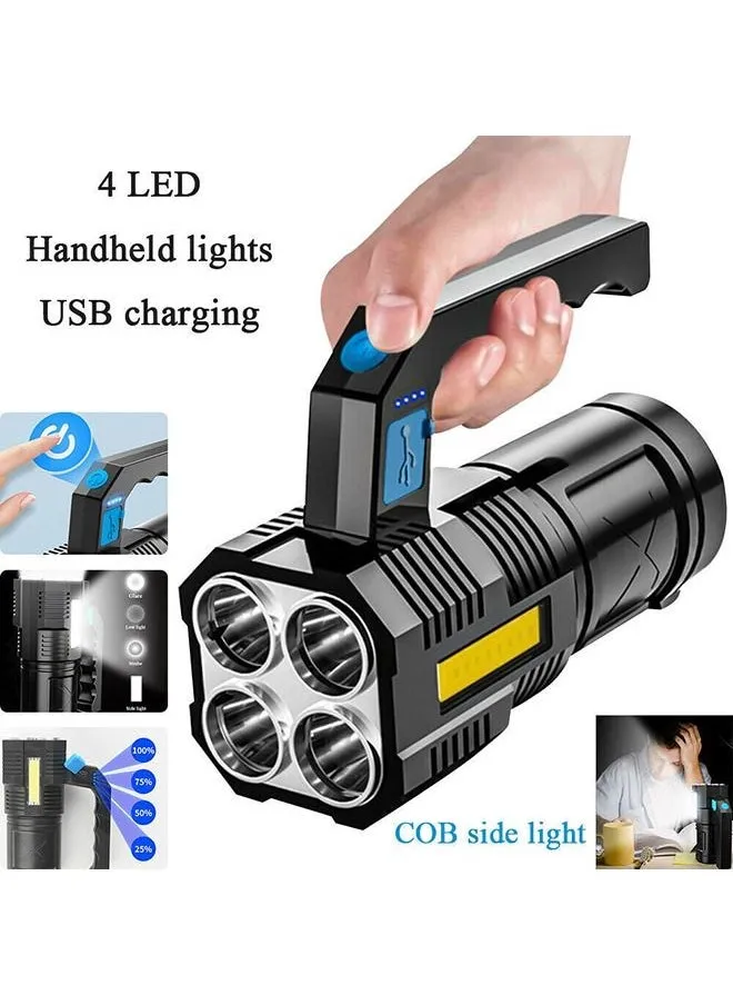 مصباح يدوي LED USB قابل لإعادة الشحن لومن عالي ضوء تكتيكي مع Sidelight 4X LED Zoomable محمول فائق السطوع كشافات محمولة للتخييم في الهواء الطلق فانوس الطوارئ-2