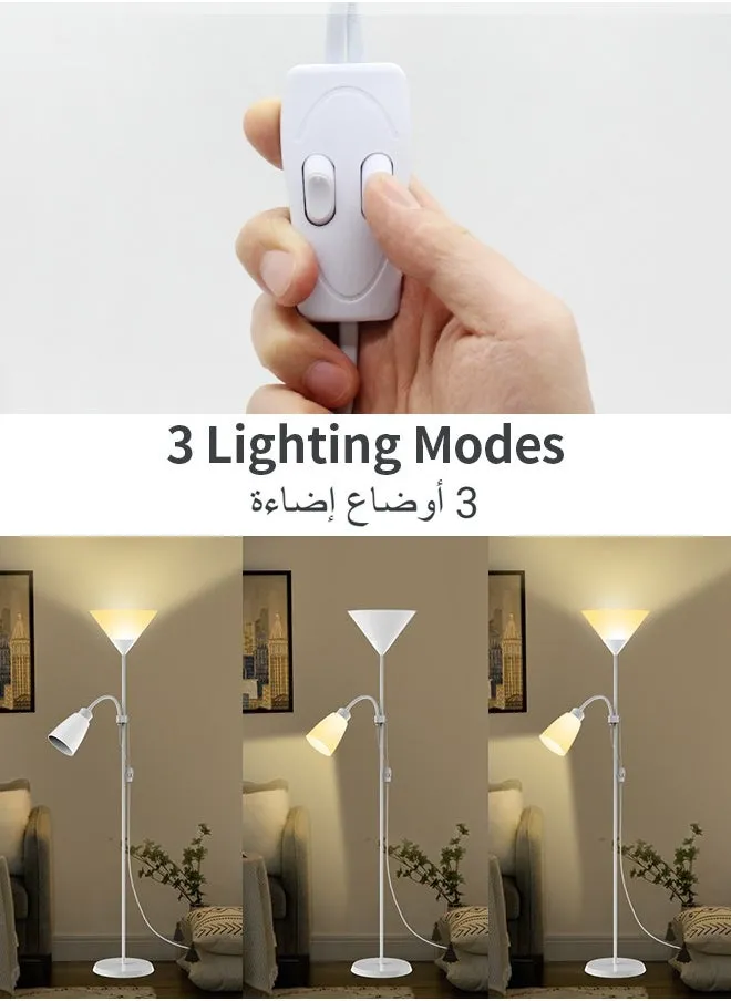 مصباح أرضي LED بمصابيح إضاءة مزدوجة، مصباح أرضي عمودي بضوء قراءة قابل للتعديل، مصباح قائم لغرفة المعيشة وغرفة النوم والمكتب، (أسود)-2