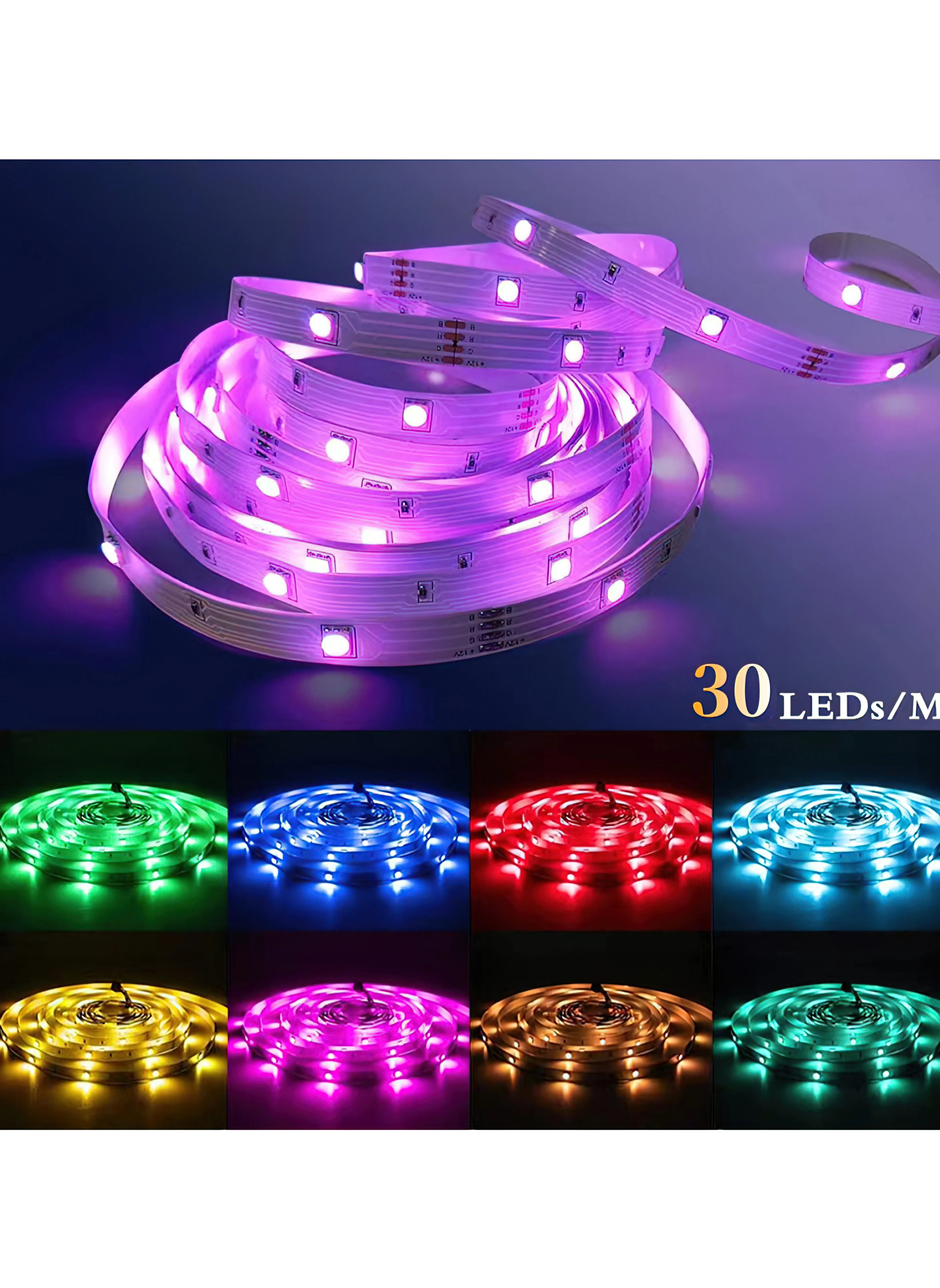 شريط إضاءة LED RGB بلوتوث شريط إضاءة متعدد الألوان شريط إضاءة لخلفية الجدار شريط إضاءة 2M-2