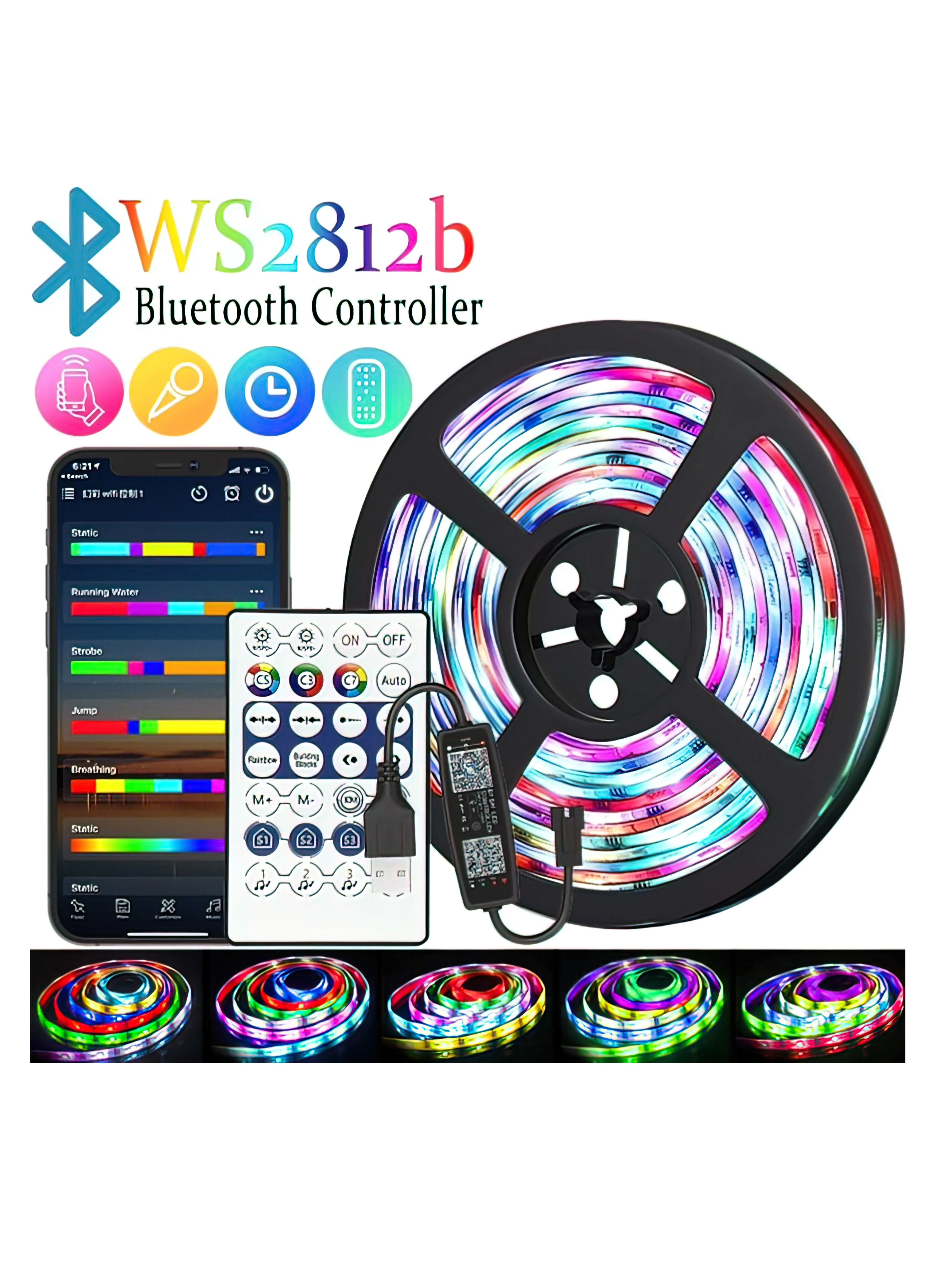 شريط إضاءة LED متعدد الألوان 2.4G Bluetooth RGB - شريط إضاءة محيط - شريط إضاءة حائط بإضاءة خلفية-1