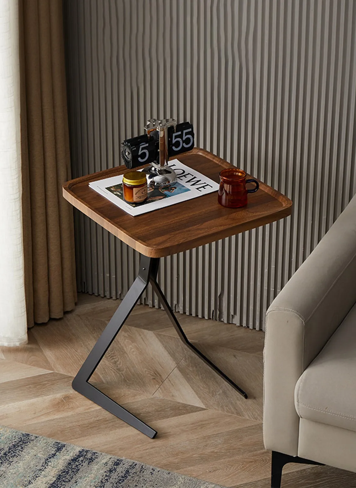 Living Room Sofa Side Table, Bedroom Bedside Table, Balcony Coffee Table, Metal Frame 44*44*60CM-1