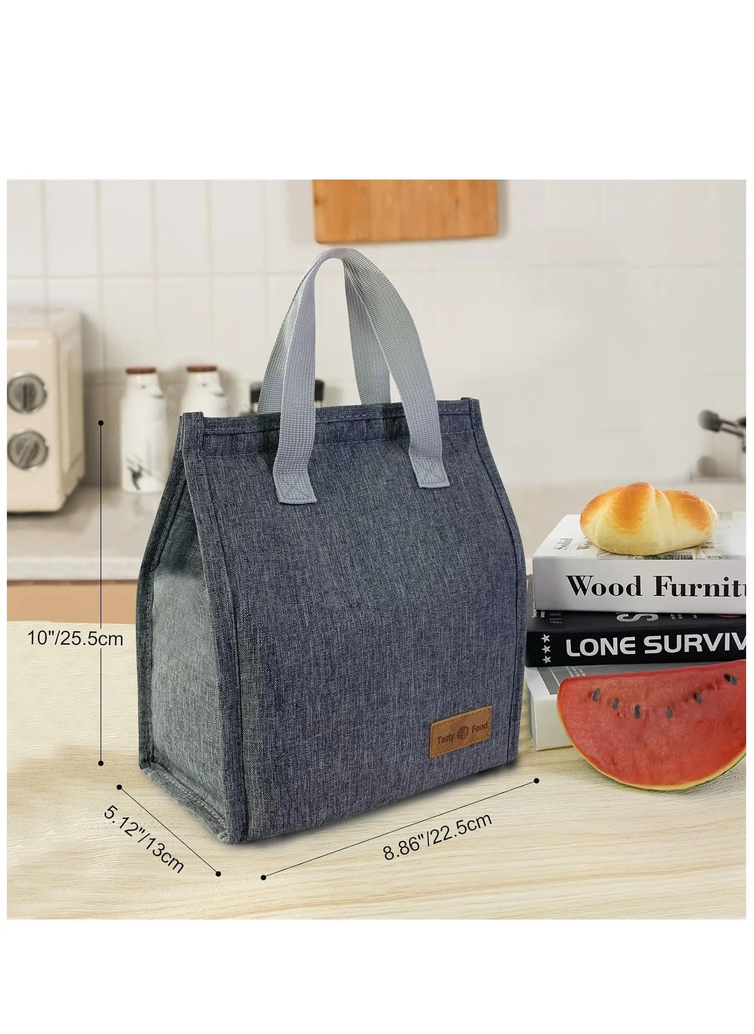 Lunch Bag, Insulated Lunch Bag for Women Men Kids, Reusable Insulated Lunch Bag, Leakproof Simple Bento Lunch Tote, Lunch Bag Insulated, for Work, School, Picnic or Travel (Grey)-2