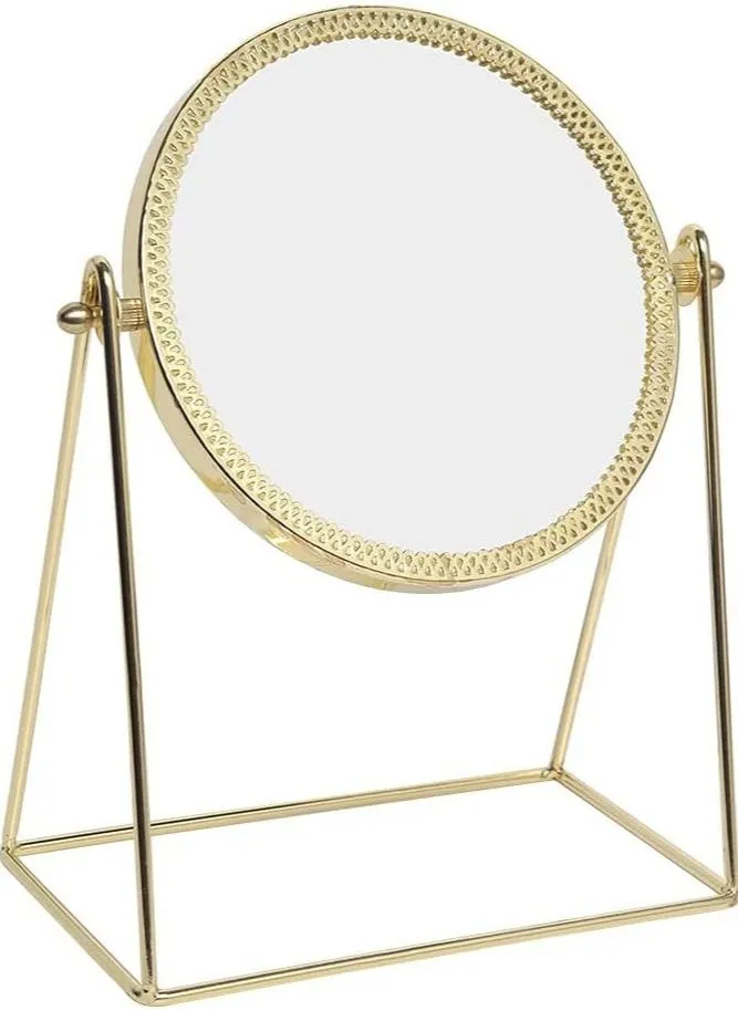 Makeup Mirror Single Sided Vanity Mirror Vintage 360° Rotation Metal Cosmetic Mirror Round Beauty Mirror Handmade Make Up Mirror for Dresser Vanity Table Desk - Gold-1