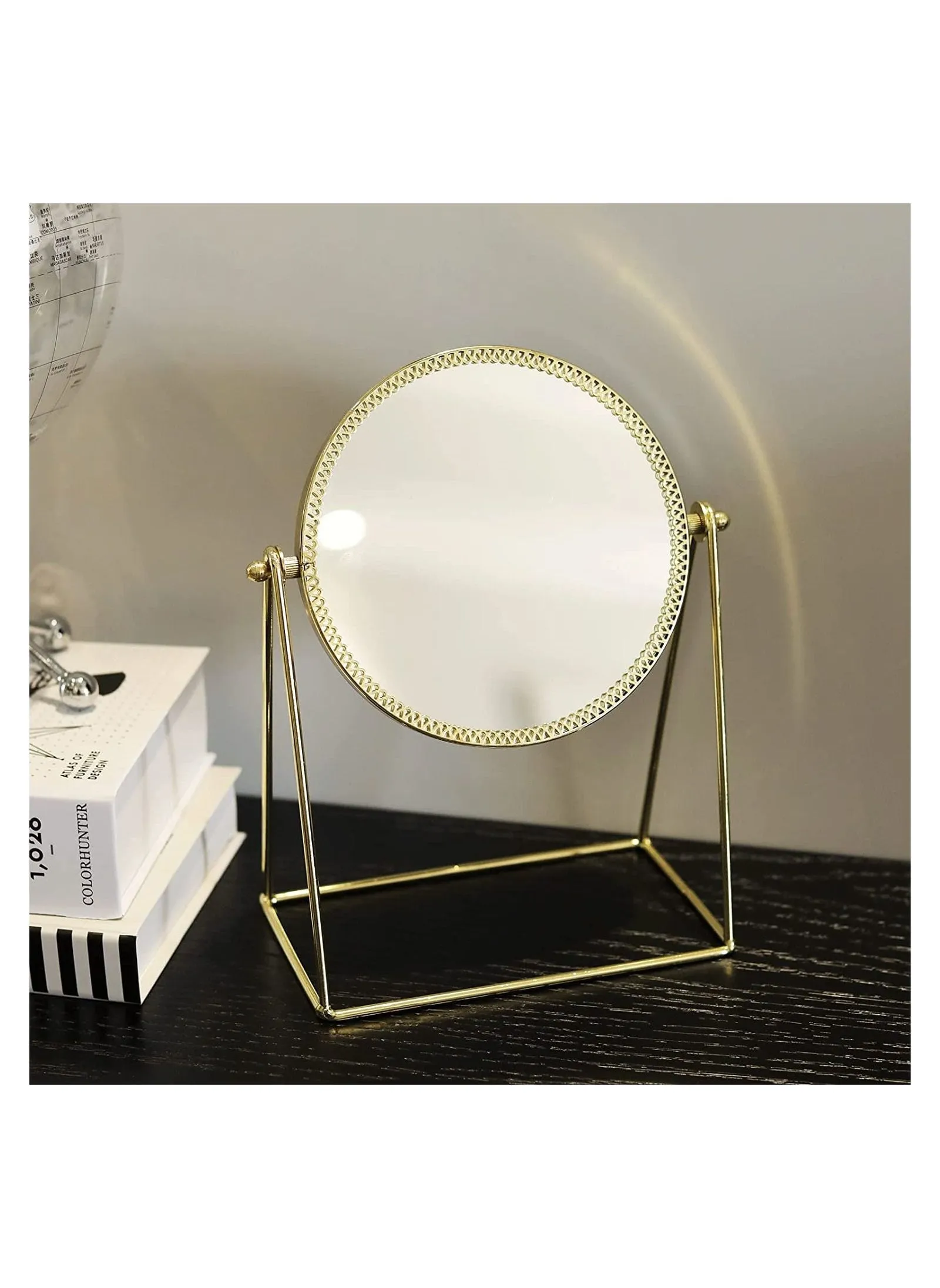 Makeup Mirror Single Sided Vanity Mirror Vintage 360° Rotation Metal Cosmetic Mirror Round Beauty Mirror Handmade Make Up Mirror for Dresser Vanity Table Desk - Gold-2