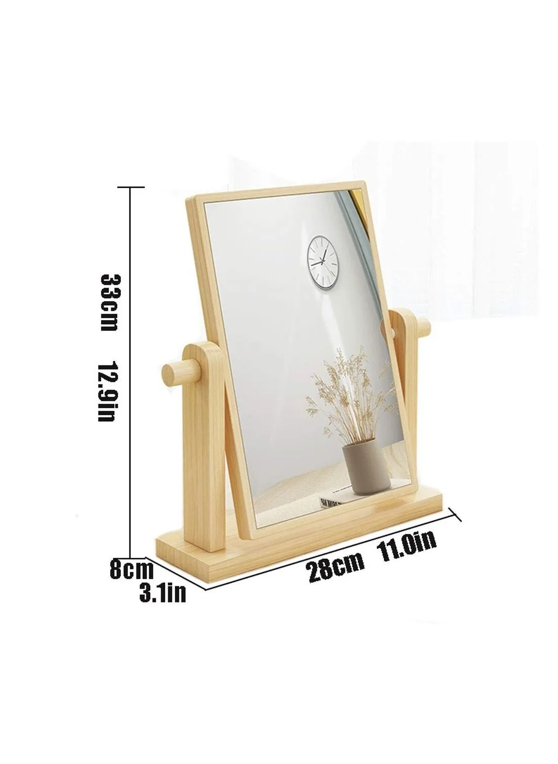 Makeup Mirror Wood Desktop, Vanity Mirror Vertical Bathroom Mirror, High-Definition Vanity Mirror with Tray, 360 Degree Swivel Mirror, Suitable Portable for Dressing Table Desk Bathroom Bedroom-2