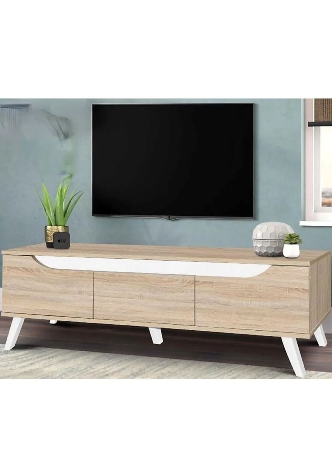 Malaysian wood TV table in wooden color with white line  160*42.5*40cm-1