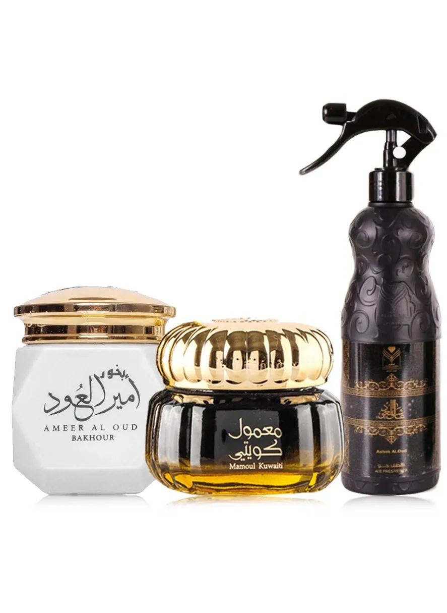 معمول كويتي 60جرام ومعطر عاشق العود 480مل وبخور امير العود 40جرام-1