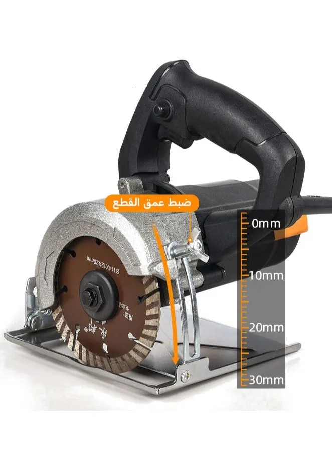 قاطع رخام، منشار دائري مع 4 شفرات 13000 دورة في الدقيقة 1250 وات، برتقالي/فضي/أسود-2