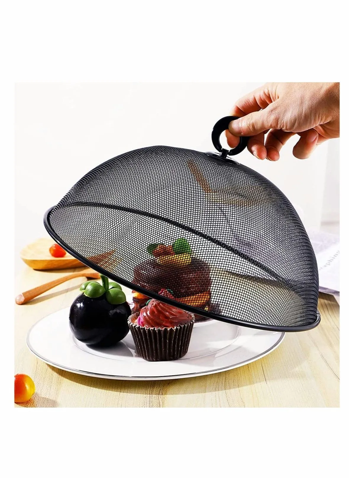 Mesh Food Cover, Stainless Steel Mesh Screen Food Tent Dining Table Round Umbrella Reusable Outdoor Picnic Food Lid Anti Fly Bugs Mosquitoes, 11.8Inch(Black)-2