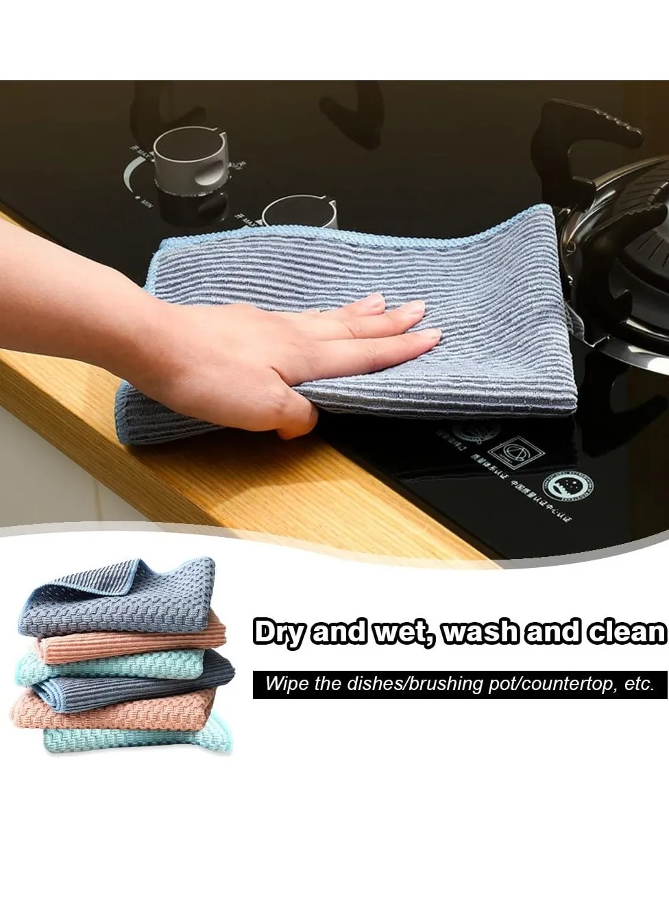 Microfibre Cloth Pack of 6, Reusable Kitchen Cleaning Towels, Multifunctional Dish Cloths, Absorbent, Lint-Free, Streak-Free, Wash Cloth for Car, Hygienic, Versatile, Durable & Washable-2