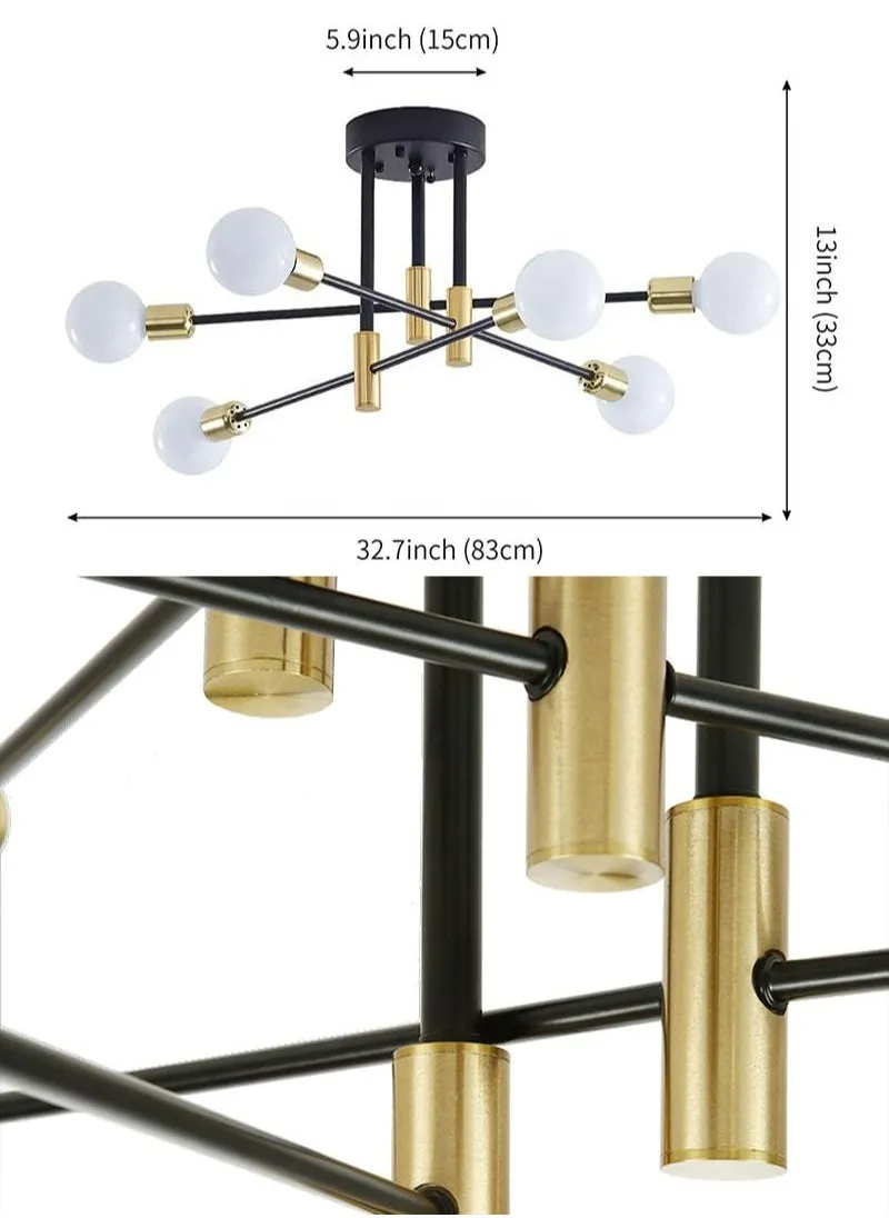 مصباح معلق صناعي حديث مصباح سقف حديدي سحري أسود + ذهبي، 6 رؤوس، بدون لمبة-2