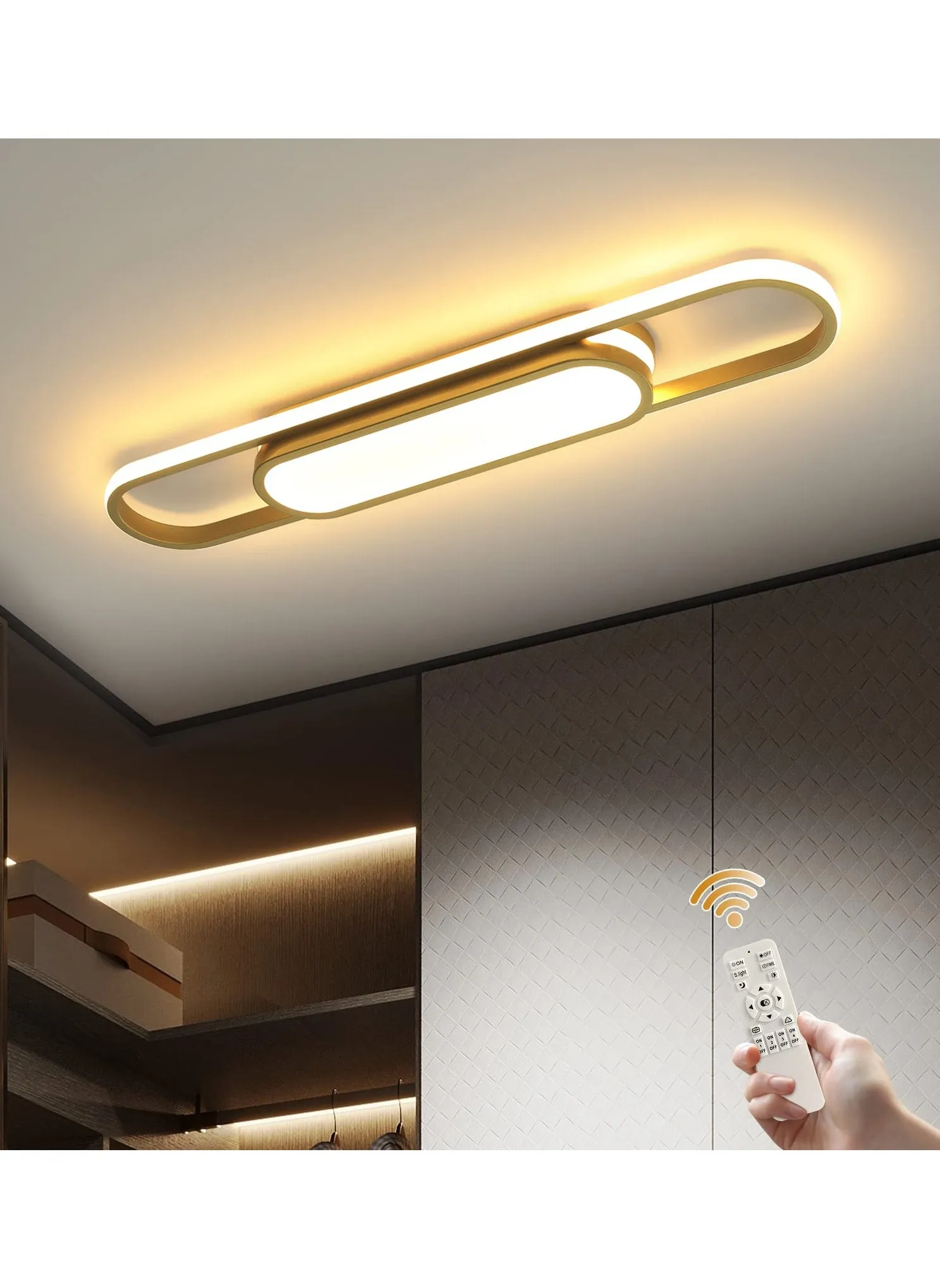 Modern LED Flush Mount Ceiling Lights Dimmable Gold LED Ceiling Lamp with Remote Control Acrylic Linear Ceiling Lighting Fixture for Living Room Kitchen Dining Room Bedroom (40W/3000-6500K)-2