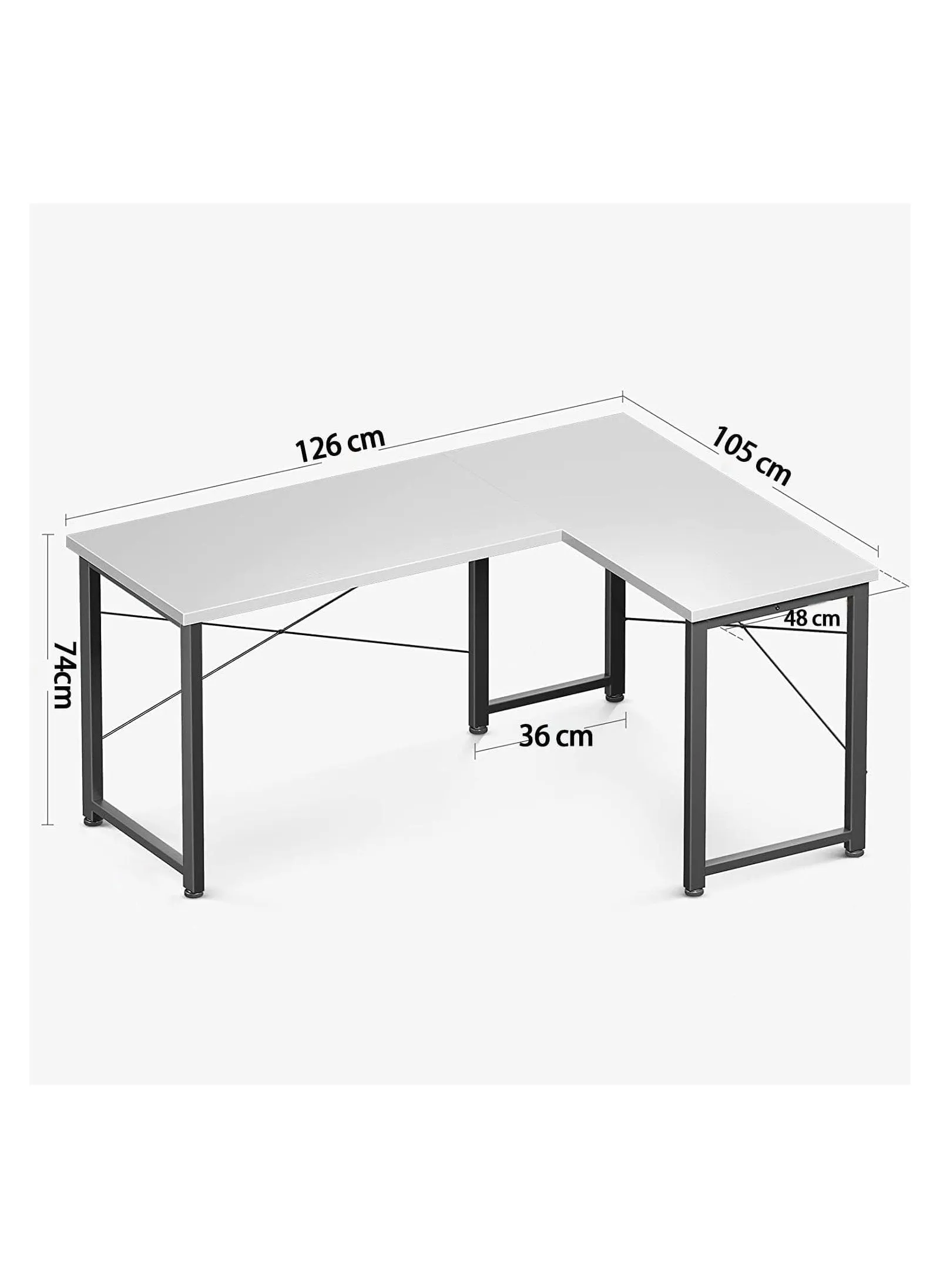 مكتب كمبيوتر ودراسة على شكل حرف L  متعدد الاستخدامات للمنزل والمكتب والعمل لون أبيض-2