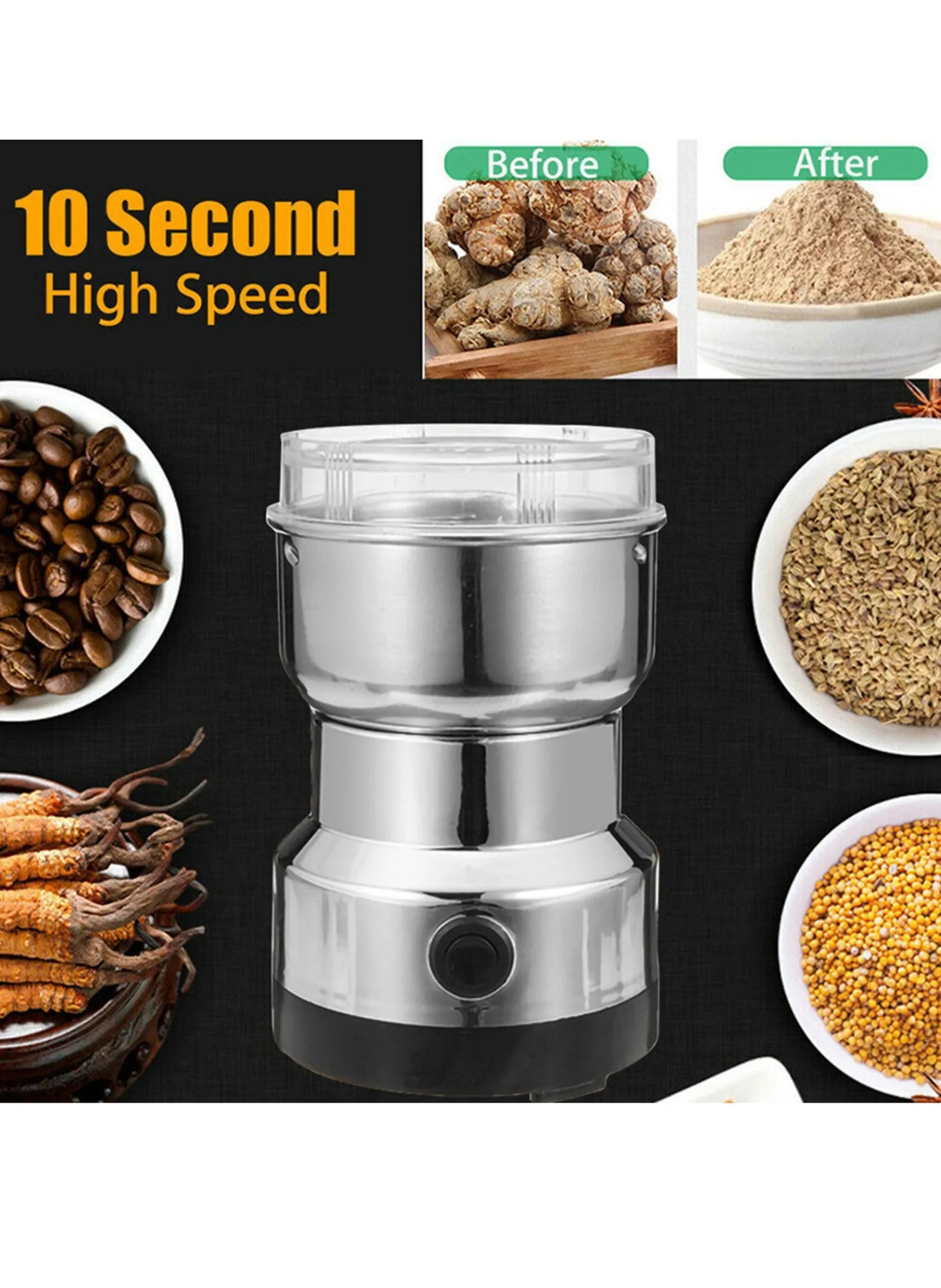 Multifunction Smash Machine Electric Cereals Grain Grinder Mill Spice Herbs Pulverizer Grinding Machine Tool Stainless Steel Electric Coffee Bean Grinder-1