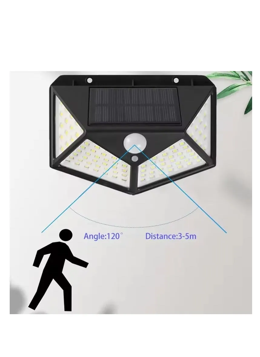 مصباح يعمل بالطاقة الشمسية ومزود بجهاز استشعار للحركة للأماكن الخارجية مكونة من 100 LED للتركيب على المنزل من الخارج والجلسات الخارجية-2