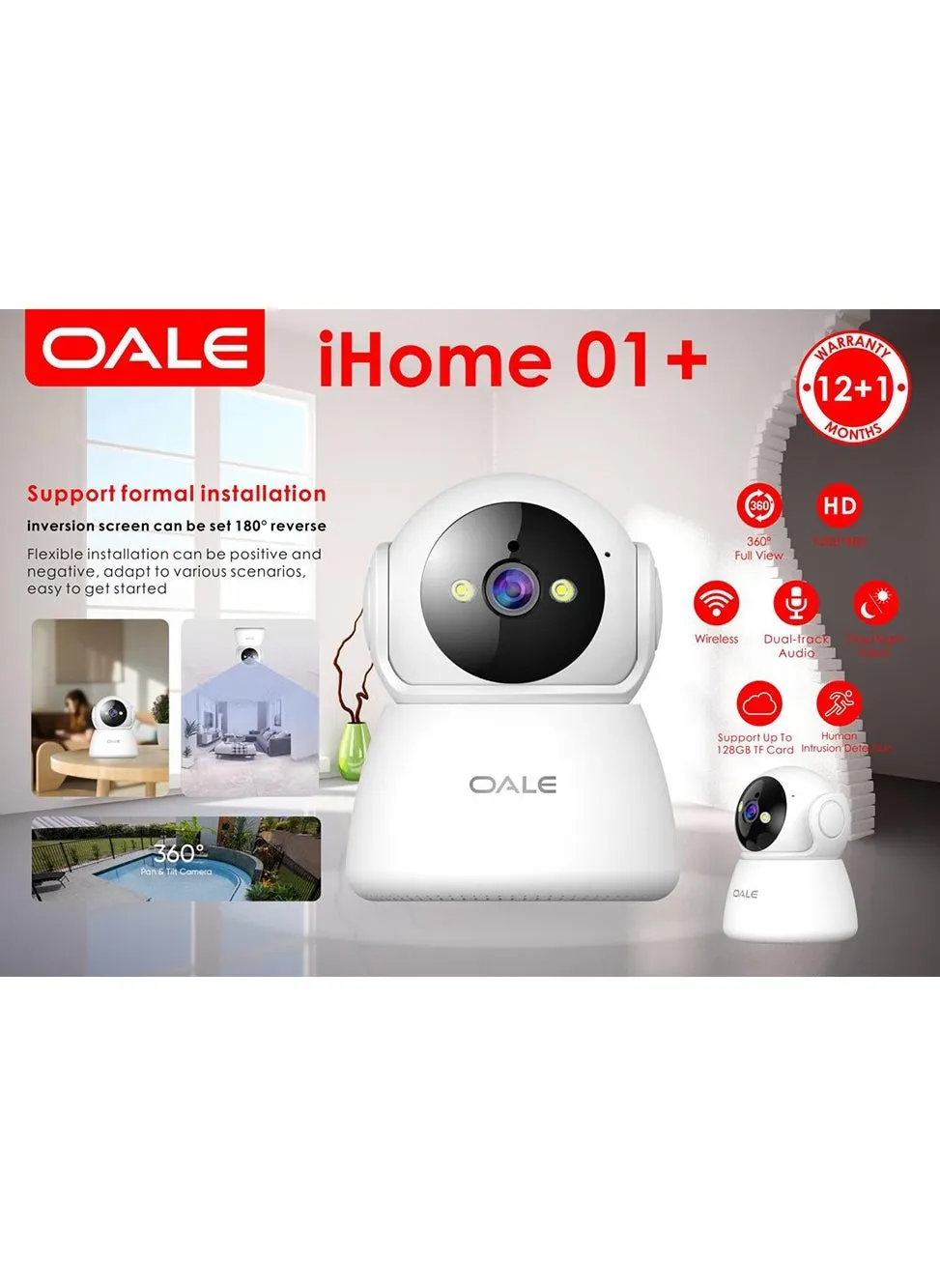 كاميرا مراقبة +OALE iHome 01 واي فاي صوت ثنائي الخط، زاوية 360 درجة تدعم الرؤية الليلية/النهارية، دقة عالية 1280*960 مع كاشف للحركة-2