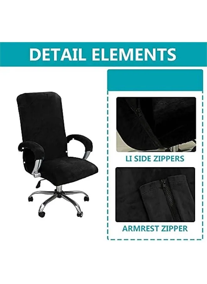 Office Chair Cover Velvet Computer Chair Cover Stretch Rotating Chair Cover Removable Swivel Slipcover Boss Chair Cover Protectors High Back Large (Black,Large)-2