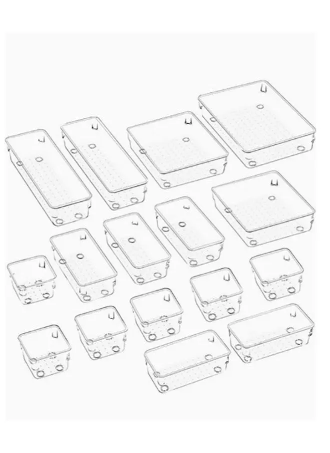 منظم درج المكتب ، صينية حمام غير قابلة للانزلاق 16 قطعة ، صندوق تخزين بلاستيكي متعدد الوظائف لمجوهرات المكياج / مطبخ المكتب / خزانة غرفة النوم-1