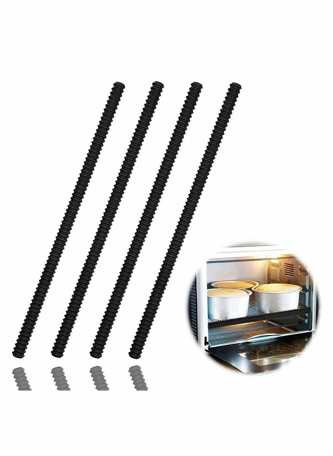 Oven Rack Shields, 4 Pack Heat Resistant Silicone Cover 14 Inches Long Edge Protector, Protect Against Burns and Scars Protector Hot Strip (Black)-1