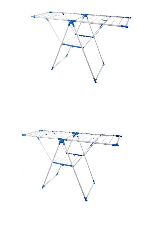 مجموعة من قطعتين من رف مجفف الملابس باللونين الأبيض والأزرق 133x58x95 سم-1