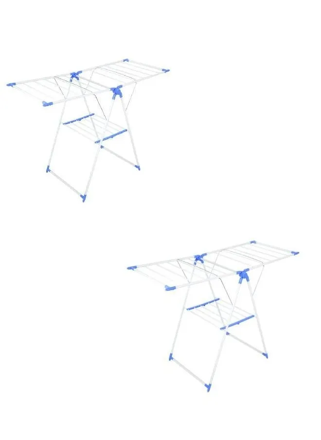 مجموعة من قطعتين من رف مجفف الملابس باللونين الأبيض والأزرق 133x58x95 سم-2