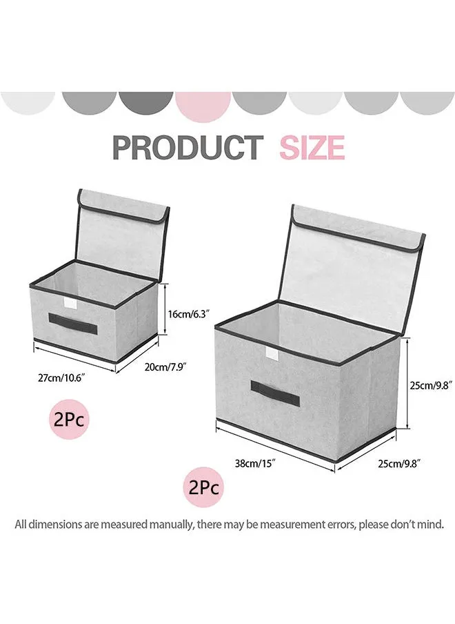 مجموعة صناديق تخزين قابلة للطي مع غطاء مكونة من 4 قطع رمادي 36x23x24سم-2