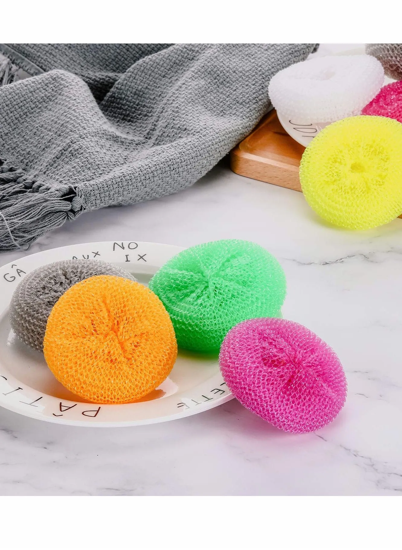 Plastic Dish Scrubbers for Dishes, Round Scrubber Scouring Pad Nylon Scrubber, Poly Mesh Pads Non Scratch (Rainbow Colors,15 Pcs)-2