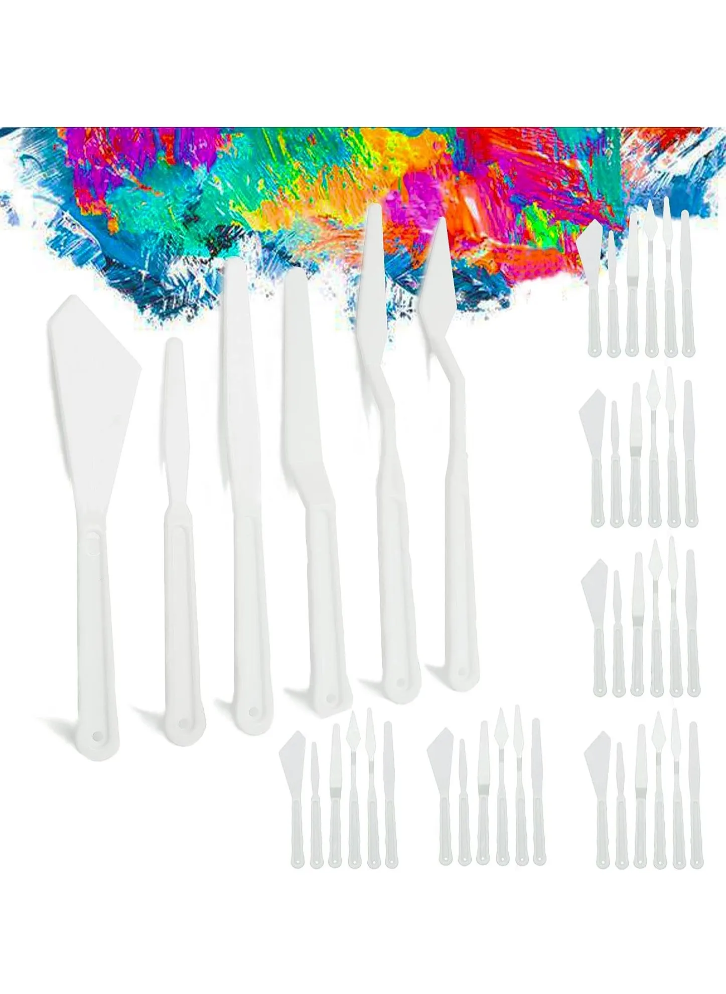 Plastic Spatula Palette Knives Set, Palette Knife Painting Knife for Mixing, Spreading, Scratching, Layering Colors, Thin and Flexible Art Tools for Carving, Oil, Acrylic, Watercolor Painting (42PCS)-1