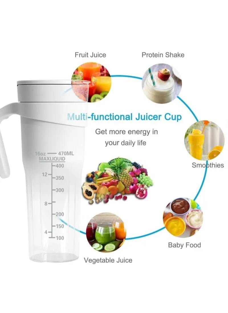 خلاط محمول USB قابل لإعادة الشحن كوب عصير بحجم شخصي مع مقبض مريح، كوب عصارة للسفر، كوب فاكهة محمول، للمنزل والسفر والرياضة والمكتب والمدرسة 150 وات-2