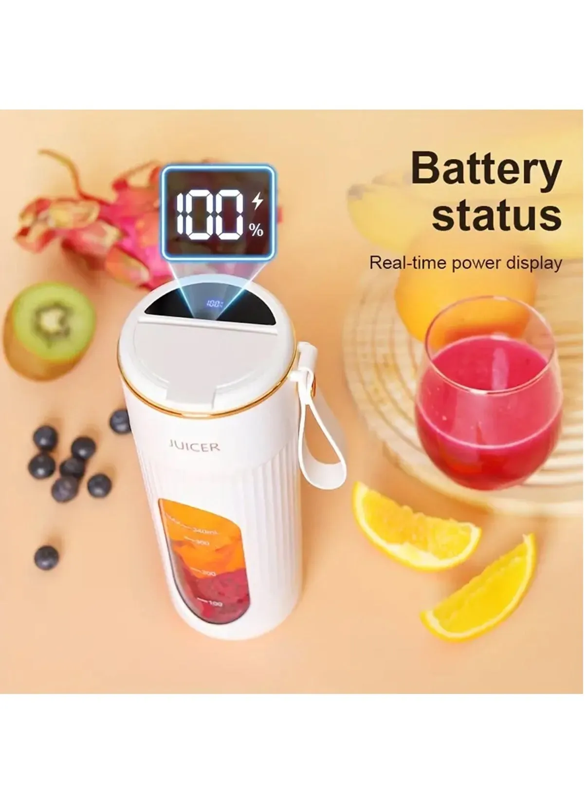 Portable Mini Rechargeable Juicer, Compact Design with 14 Blades, LCD Screen, and Food-Grade PP for Easy Cleaning and Blending, USB Rechargeable, Versatile and Convenient, Green-2