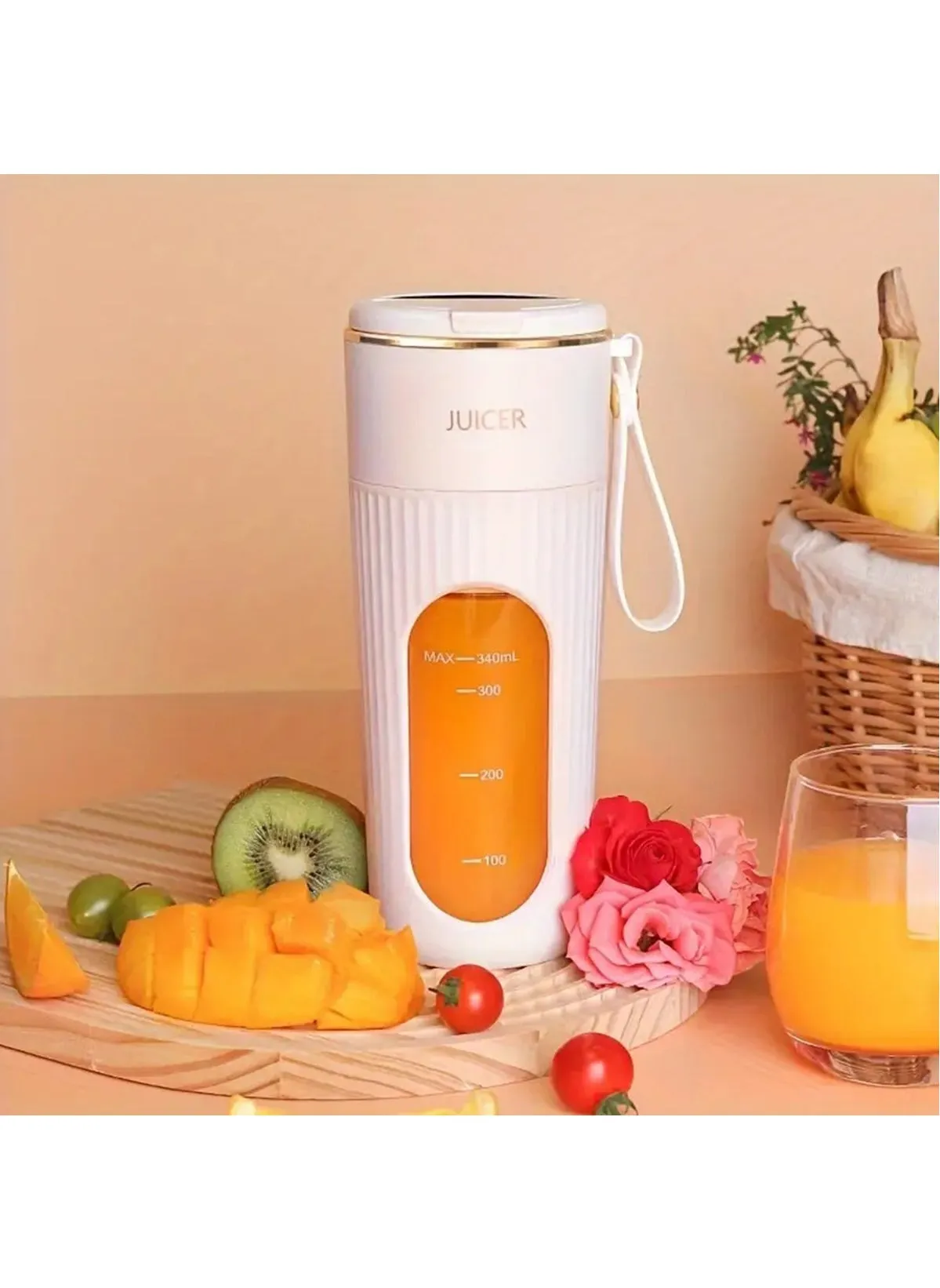 Portable Mini Rechargeable Juicer, Compact Design with 14 Blades, LCD Screen, and Food-Grade PP for Easy Cleaning and Blending, USB Rechargeable, Versatile and Convenient, White-1