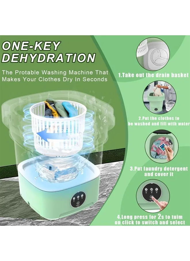 غسالة محمولة، غسالة صغيرة قابلة للطي، سعة كبيرة 11 لتر، غسالة غسيل صغيرة قابلة للطي للشقة، السفر، السيارة الترفيهية، الملابس الداخلية، الجوارب، ملابس الأطفال، أخضر-2