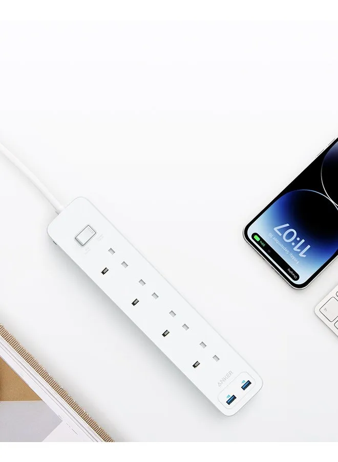 وصلة كهرباء 4 مقابس 2 منافذ USB 12 وات كابل 18 متر أبيض-2